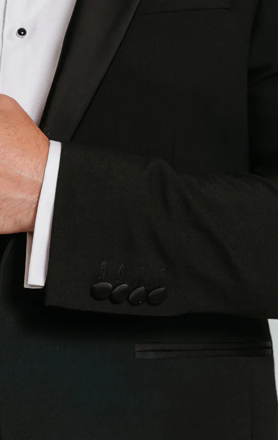 Zwart slim fit smokingjas met revers kraag - photo 2