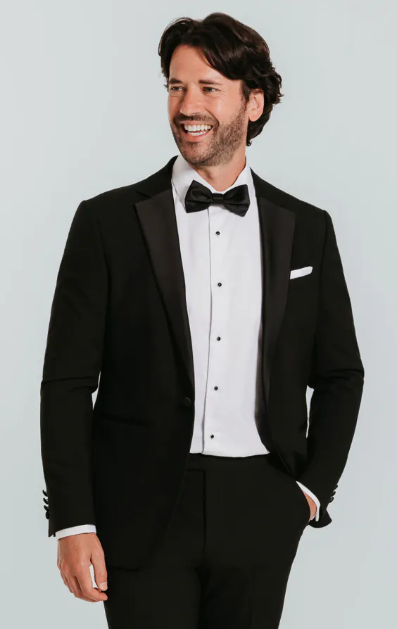 Zwart slim fit smokingjas met revers kraag