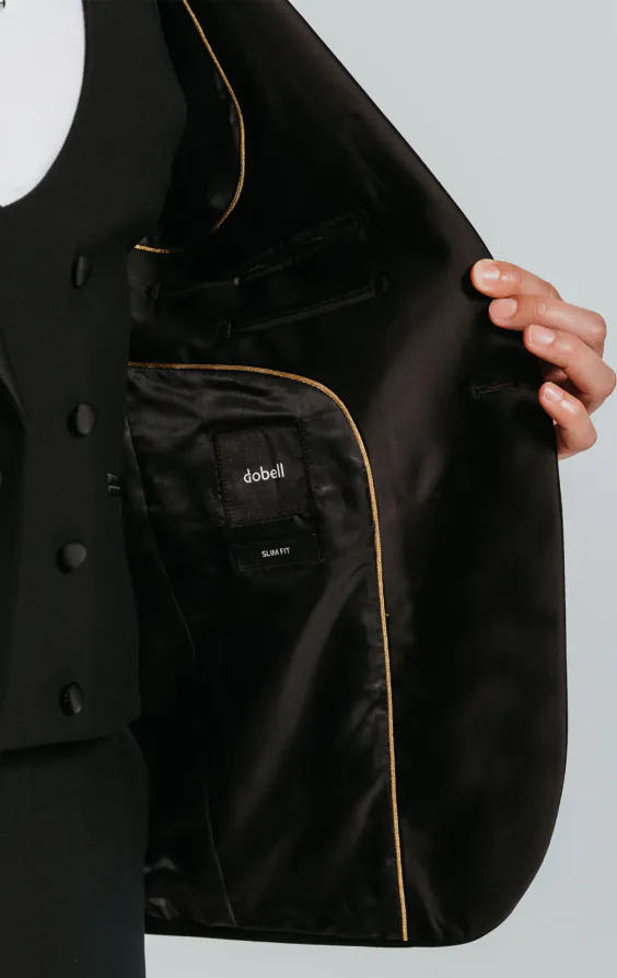 Zwarte slimfit smokingjas met piek revers - photo 4