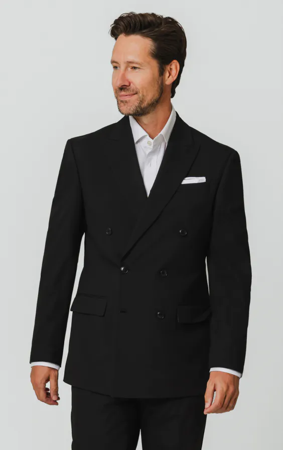 Zwart double breasted colbert met piek revers