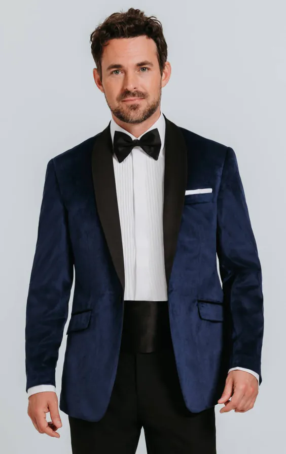 Marine blauw fluwelen smokingjas Marine blauw fluwelen smokingjas