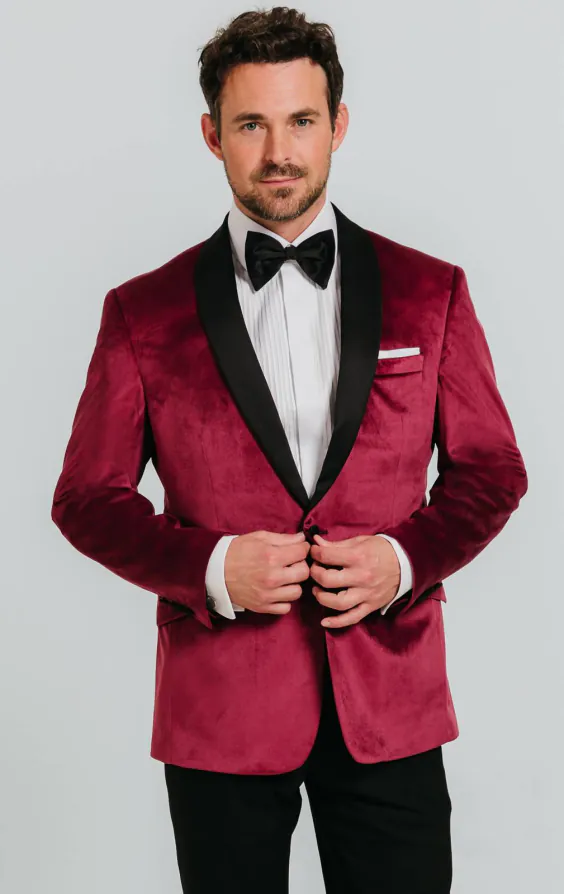 Bordeaux rood fluwelen smoking jas Bordeaux rood fluwelen smoking jas
