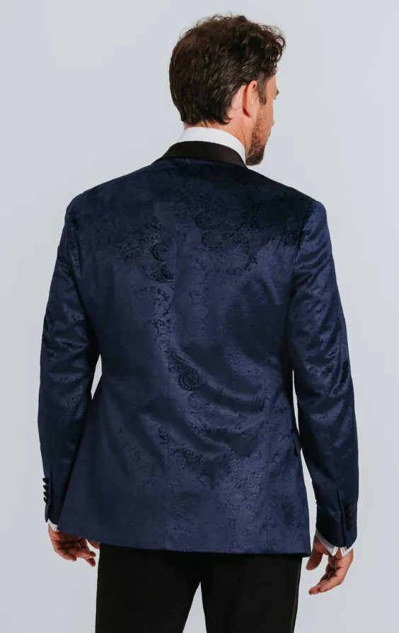Navy paisley fluweel smoking jas - photo 1