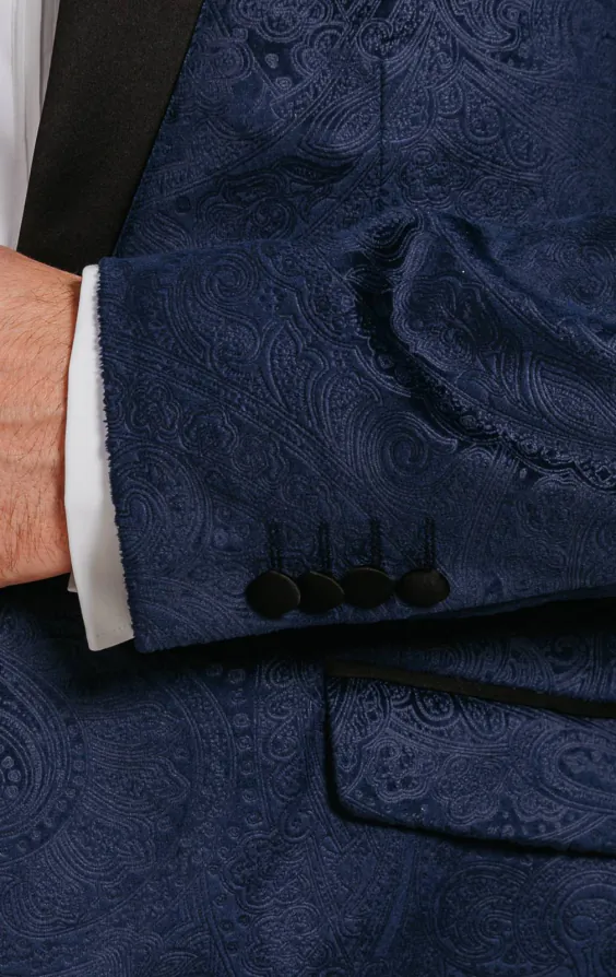 Navy paisley fluweel smoking jas - photo 2