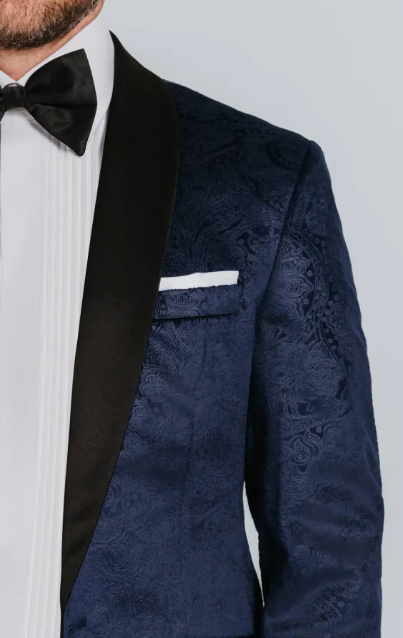 Navy paisley fluweel smoking jas - photo 3