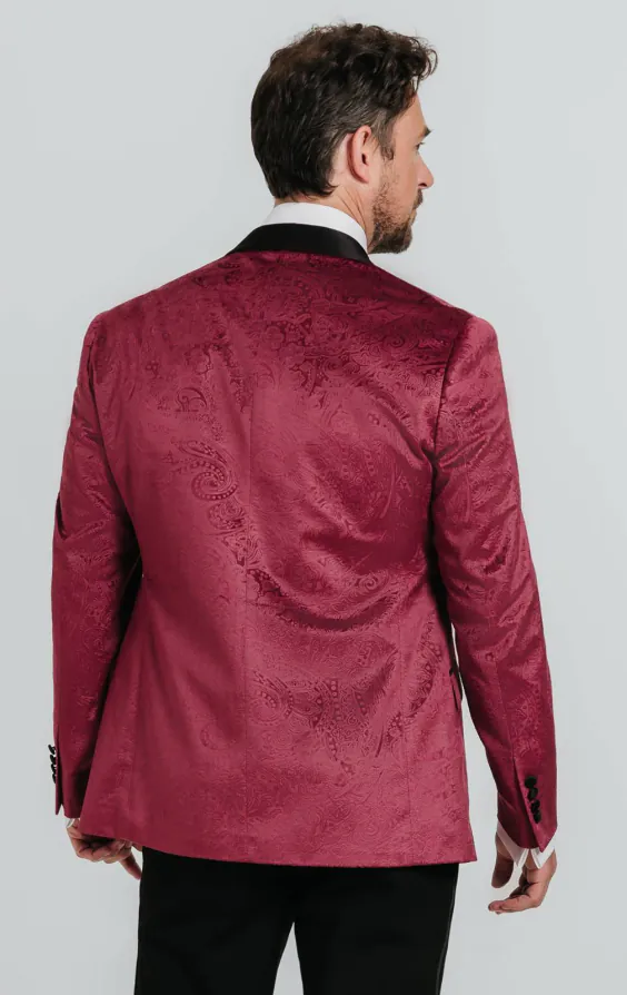 Bordeaux rood paisley fluweel smoking jas - photo 1 Bordeaux rood paisley fluweel smoking jas - photo 1