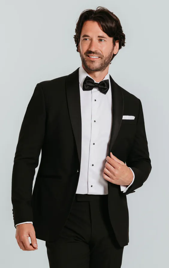 Zwart slim fit smokingjas met sjaal kraag