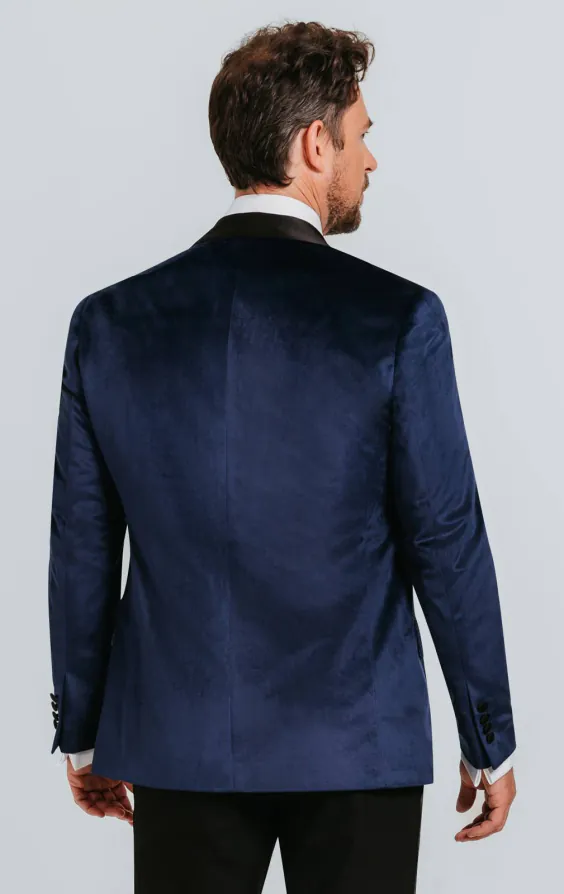 Marine blauw slim fit fluwelen smoking jas - photo 1 Marine blauw slim fit fluwelen smoking jas - photo 1