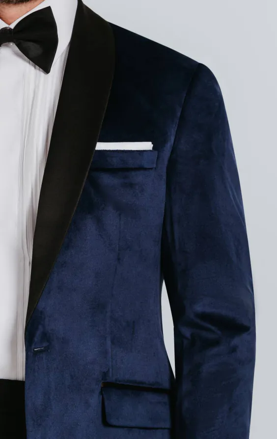 Marine blauw slim fit fluwelen smoking jas - photo 3 Marine blauw slim fit fluwelen smoking jas - photo 3