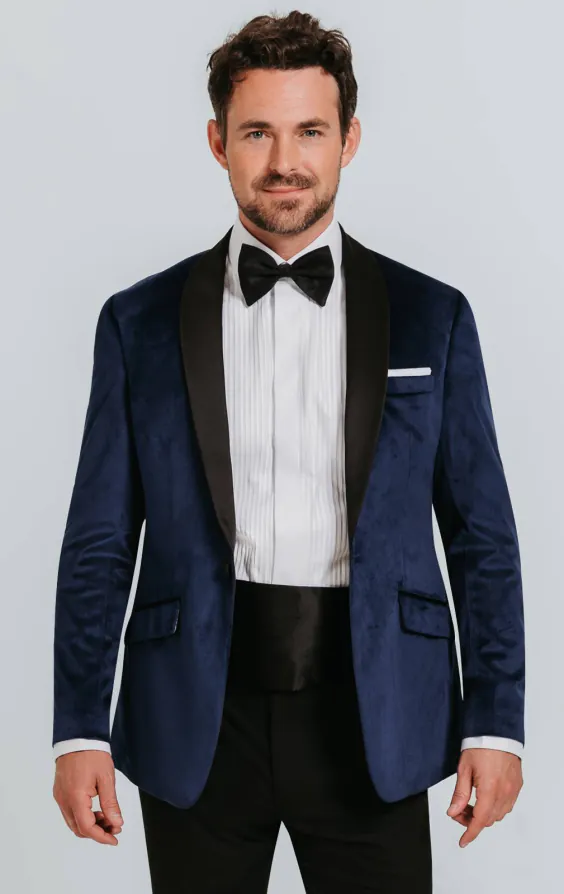 Marine blauw slim fit fluwelen smoking jas Marine blauw slim fit fluwelen smoking jas