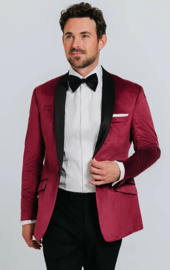 Bordeaux rood slim fit fluwelen smoking jas Bordeaux rood slim fit fluwelen smoking jas