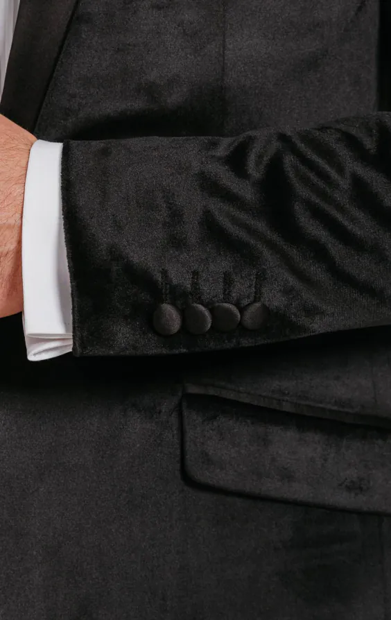 Zwart slim fit fluwelen smoking jas - photo 2 Zwart slim fit fluwelen smoking jas - photo 2