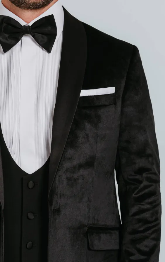 Zwart slim fit fluwelen smoking jas - photo 3 Zwart slim fit fluwelen smoking jas - photo 3