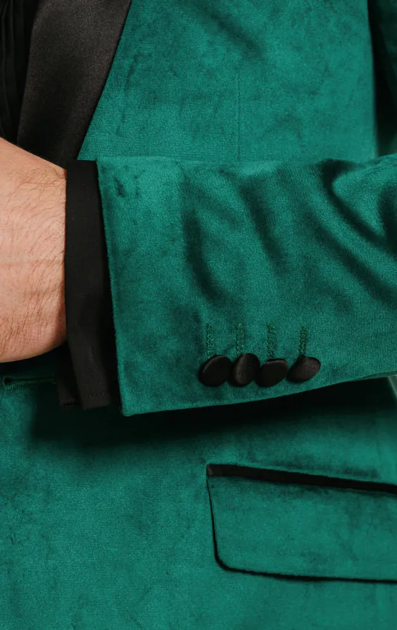 Donker groen slim fit fluwelen smoking jas - photo 2 Donker groen slim fit fluwelen smoking jas - photo 2