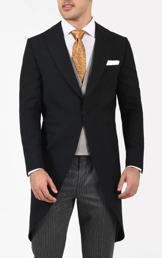 Zwart wollen visgraat jacquet met gestreepte pantalon - photo 1 Zwart wollen visgraat jacquet met gestreepte pantalon - photo 1