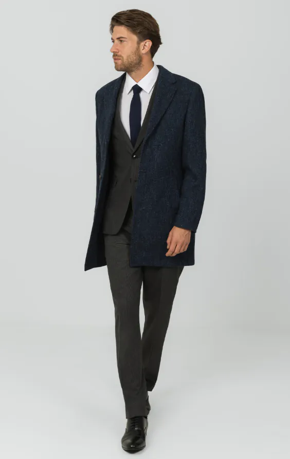 Harris Tweed blauwe overjas met visgraat patroon - photo 1