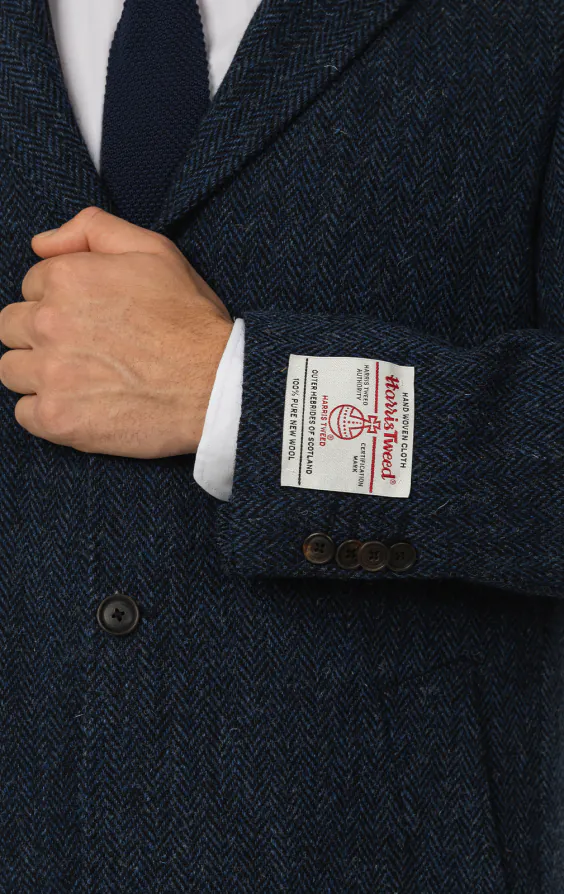 Harris Tweed blauwe overjas met visgraat patroon - photo 2