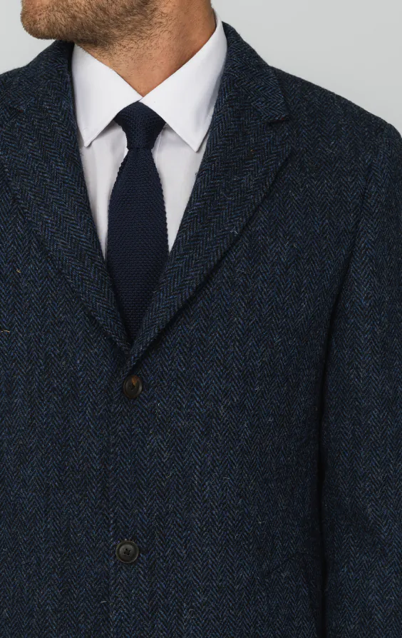 Harris Tweed blauwe overjas met visgraat patroon - photo 3