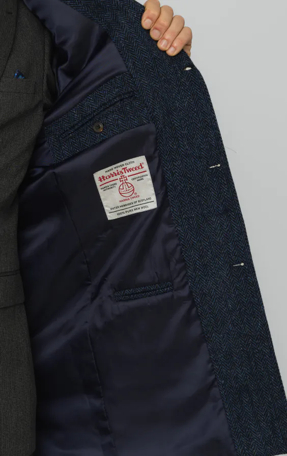 Harris Tweed blauwe overjas met visgraat patroon - photo 4