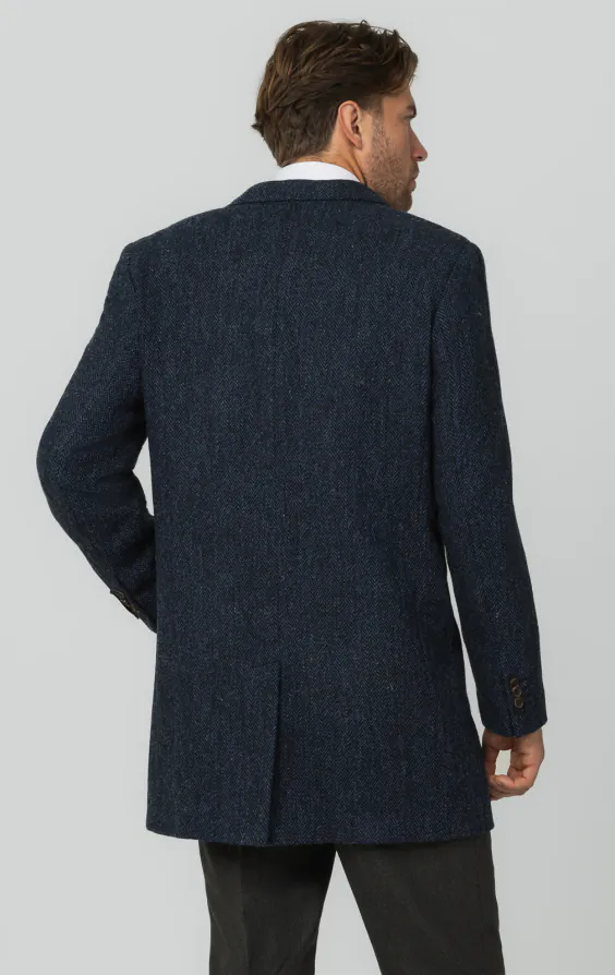 Harris Tweed blauwe overjas met visgraat patroon - photo 5