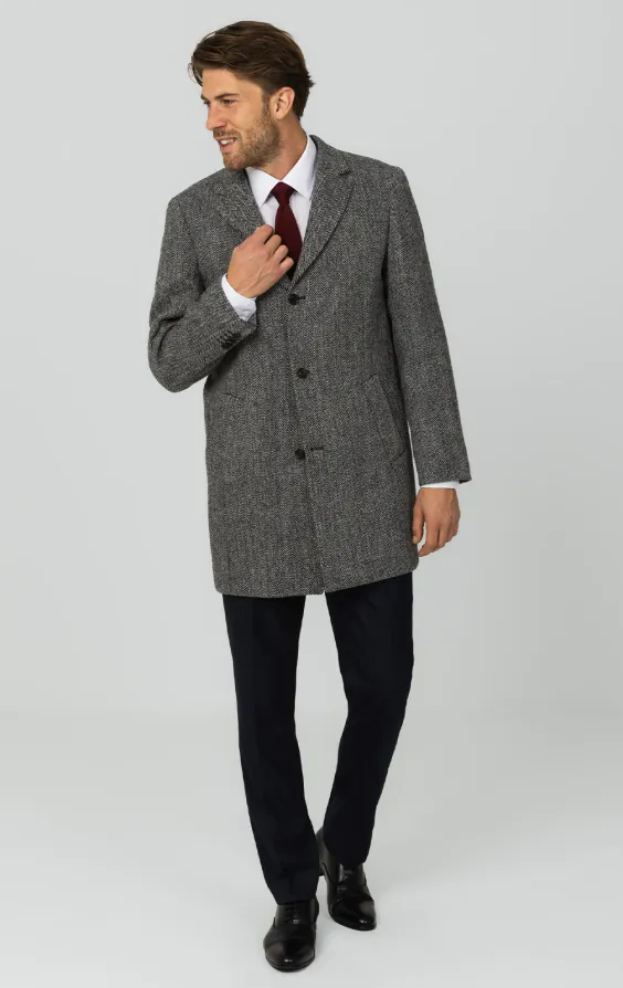 Harris Tweed grijze overjas met visgraat patroon - photo 2