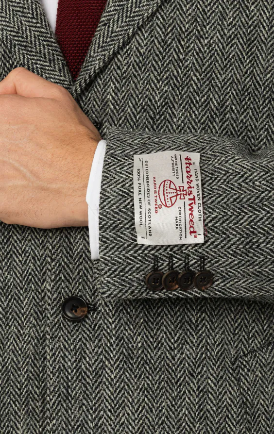 Harris Tweed grijze overjas met visgraat patroon - photo 3