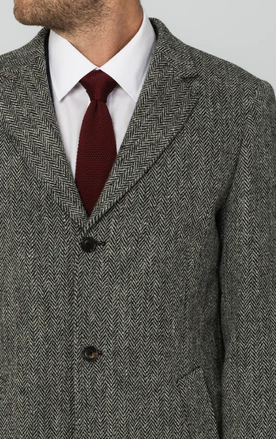 Harris Tweed grijze overjas met visgraat patroon - photo 4