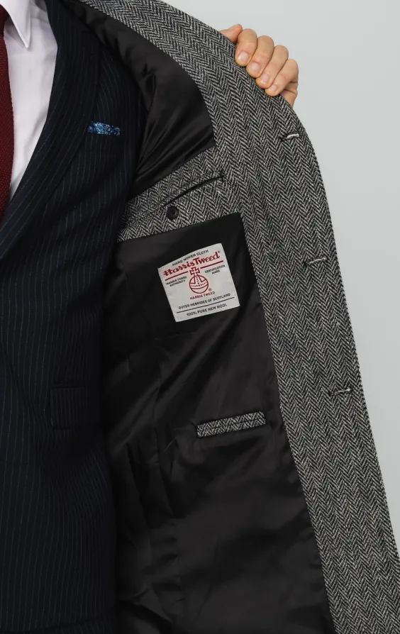 Harris Tweed grijze overjas met visgraat patroon - photo 5