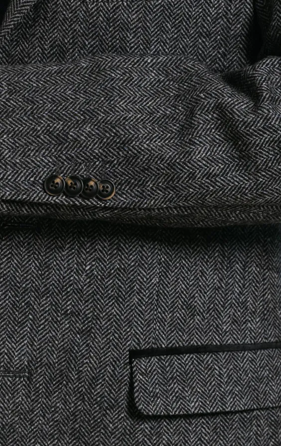 Grijs visgraat tweed overjas met fluwelen afwerking - photo 3