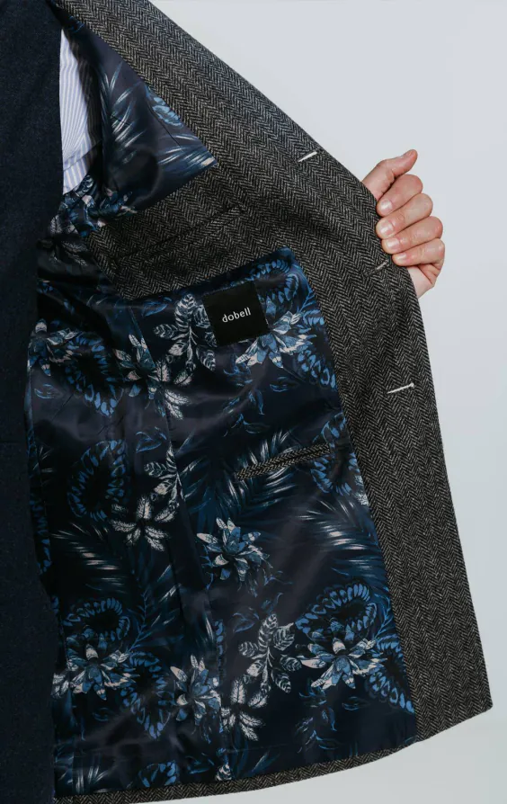 Grijs visgraat tweed overjas met fluwelen afwerking - photo 5