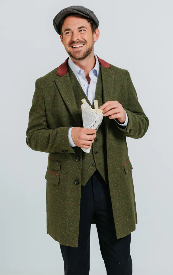Groen groot geruit tweed overjas met fluwelen afwerking - photo 1