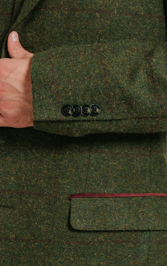 Groen groot geruit tweed overjas met fluwelen afwerking - photo 2