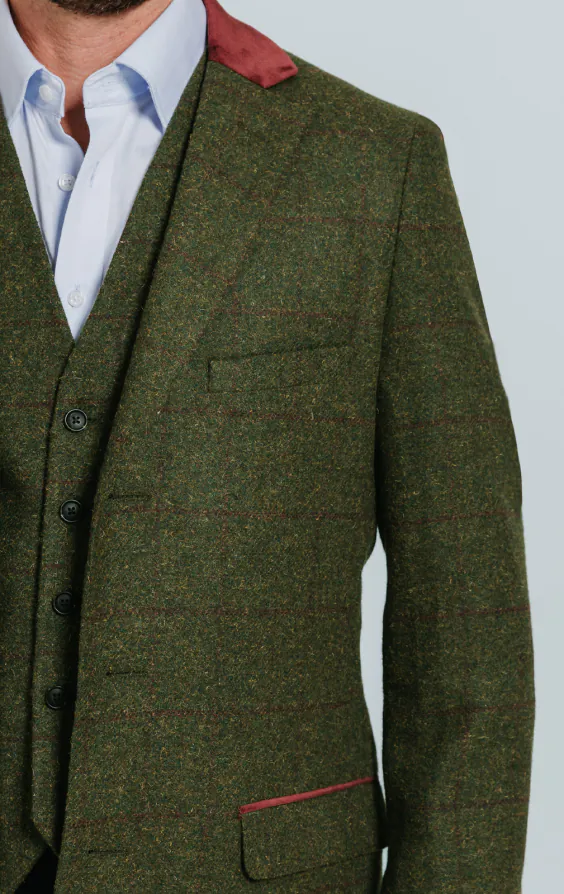 Groen groot geruit tweed overjas met fluwelen afwerking - photo 3