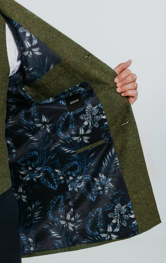 Groen groot geruit tweed overjas met fluwelen afwerking - photo 4