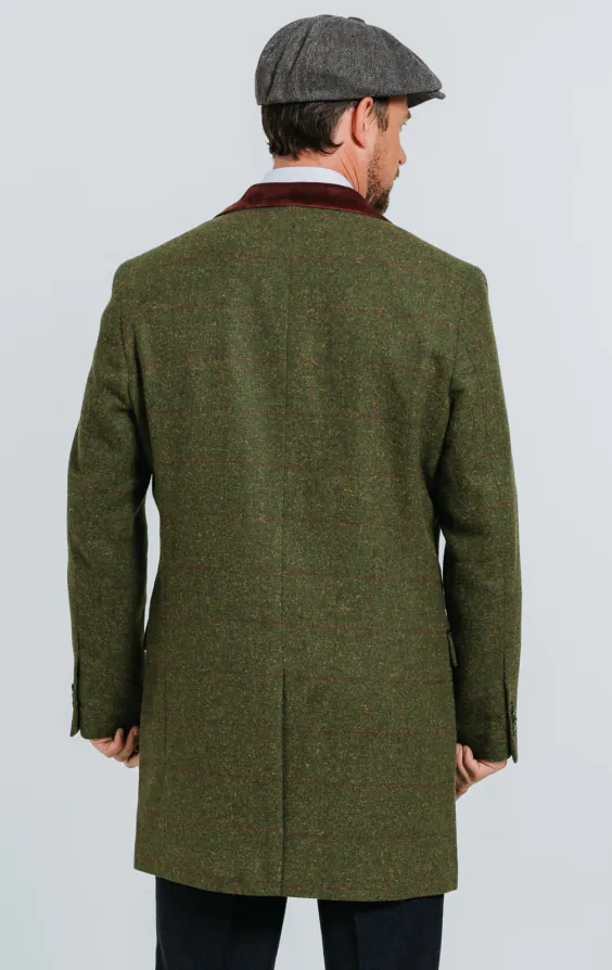 Groen groot geruit tweed overjas met fluwelen afwerking - photo 5