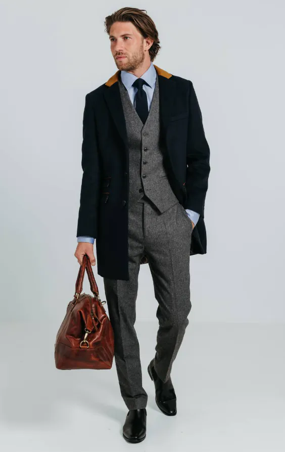 Navy overjas met tan afwerking - photo 1 Navy overjas met tan afwerking - photo 1
