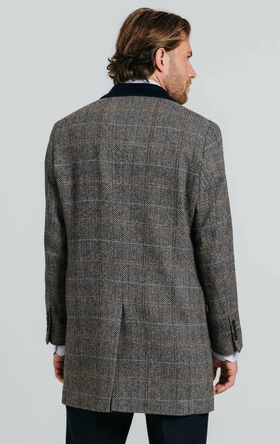 Grijs en blauw geruite tweed wolmix overjas met fluwelen afwerking - photo 3 Grijs en blauw geruite tweed wolmix overjas met fluwelen afwerking - photo 3