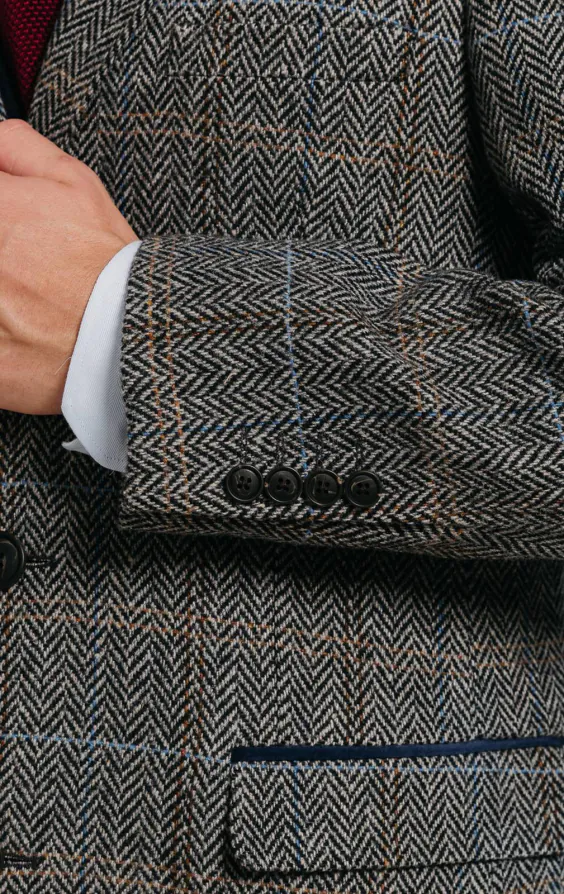 Grijs en blauw geruite tweed wolmix overjas met fluwelen afwerking - photo 4 Grijs en blauw geruite tweed wolmix overjas met fluwelen afwerking - photo 4