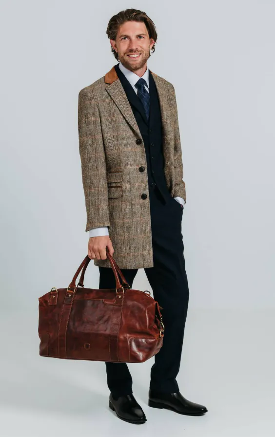Bruin en blauw geruite tweed wolmix overjas met fluwelen afwerking - photo 2 Bruin en blauw geruite tweed wolmix overjas met fluwelen afwerking - photo 2