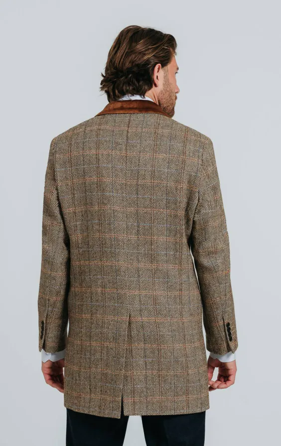 Bruin en blauw geruite tweed wolmix overjas met fluwelen afwerking - photo 3 Bruin en blauw geruite tweed wolmix overjas met fluwelen afwerking - photo 3
