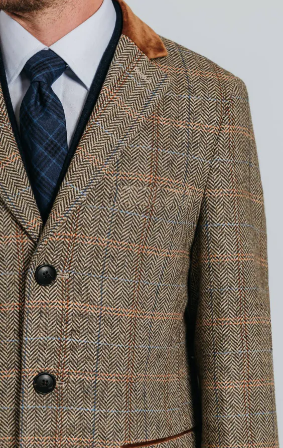 Bruin en blauw geruite tweed wolmix overjas met fluwelen afwerking - photo 5 Bruin en blauw geruite tweed wolmix overjas met fluwelen afwerking - photo 5