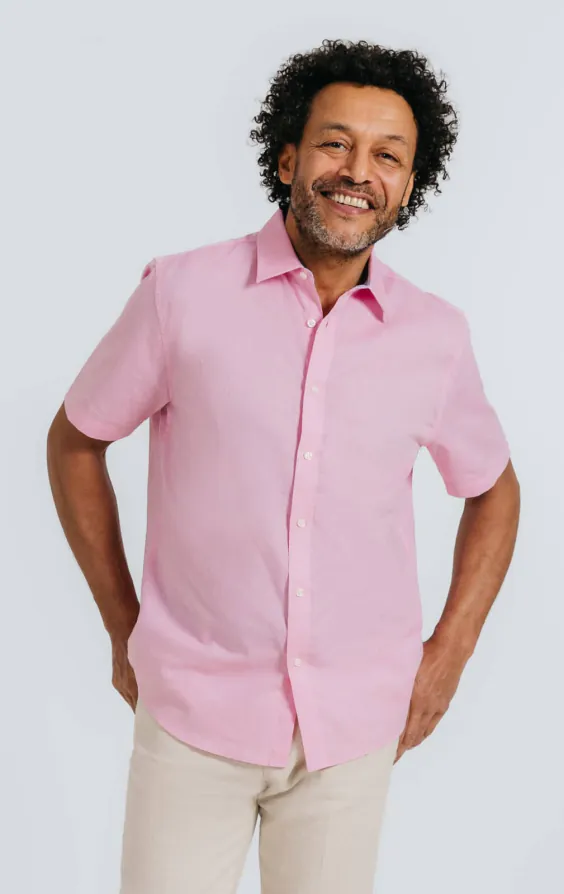 Roze linnen overhemd met korte mouwen