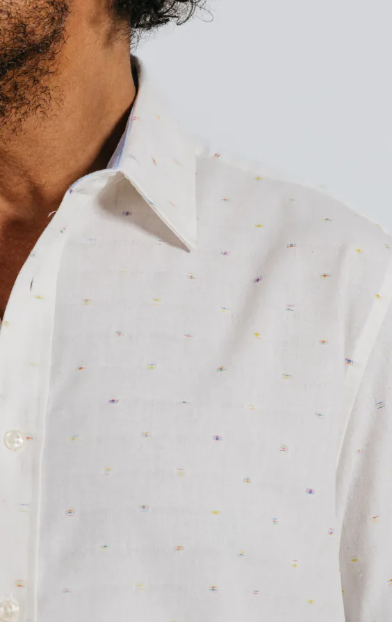 Wit shirt met korte mouwen en gekleurd vlechtwerk - photo 2