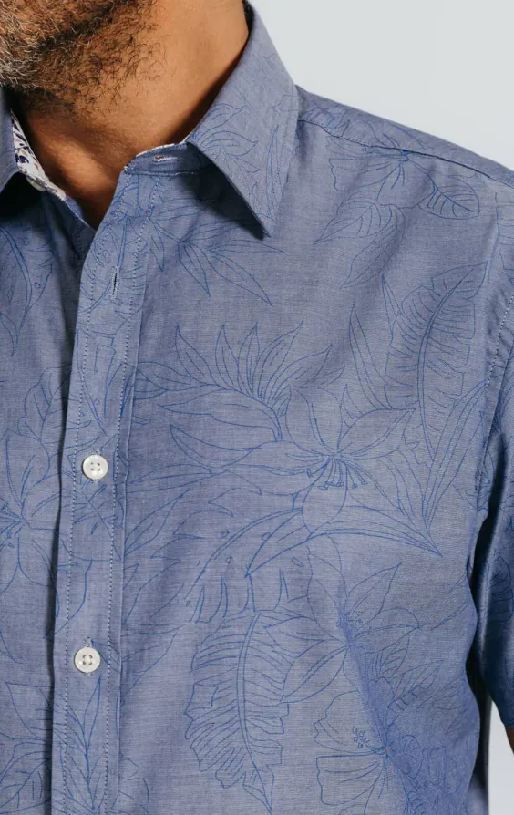 Blauw overhemd met bloemenprint en korte mouwen - photo 2