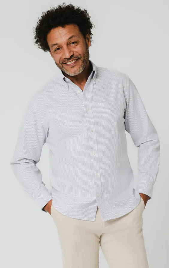 Blauw en wit gestreept Oxford overhemd