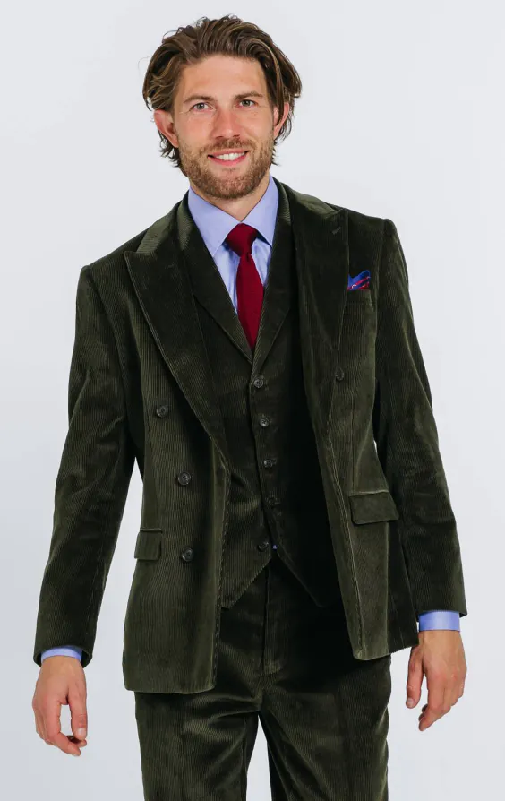Groen corduroy double breasted 3-delig pak