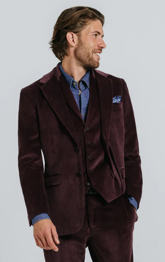 Bordeaux rood corduroy 3-delig pak