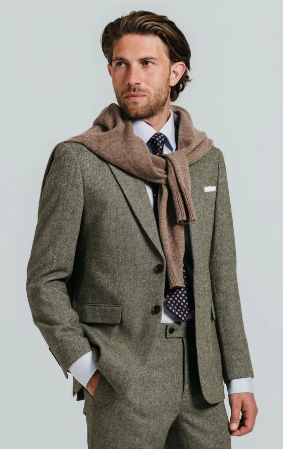 Sage groen visgraat tweed pak - photo 1 Sage groen visgraat tweed pak - photo 1