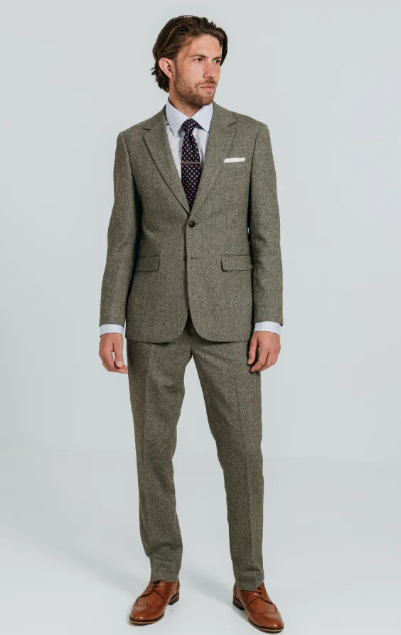 Sage groen visgraat tweed pak - photo 2 Sage groen visgraat tweed pak - photo 2