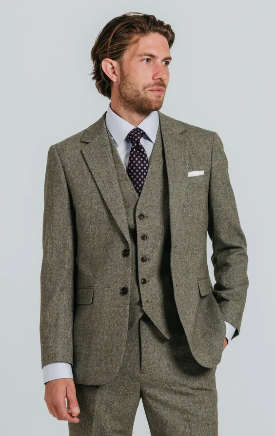 Sage groen visgraat tweed 3-delig pak Sage groen visgraat tweed 3-delig pak